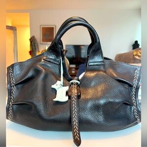 Tiffany blue embroidered black leather Radley London clutch/handbag!